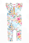 Castles & Cartoons Fairytale Dreams - Girls Bamboo Flutter Sleeve Ruffled Romper (EST SHIP MID OCT)