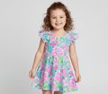 Summer Vibes Harbor Hydrangea - Girls Flutter Sleeve Bamboo Twirl Dress