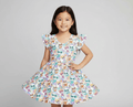 Magic Makers Kitty Power - Girls Flutter Sleeve Bamboo Twirl Dress