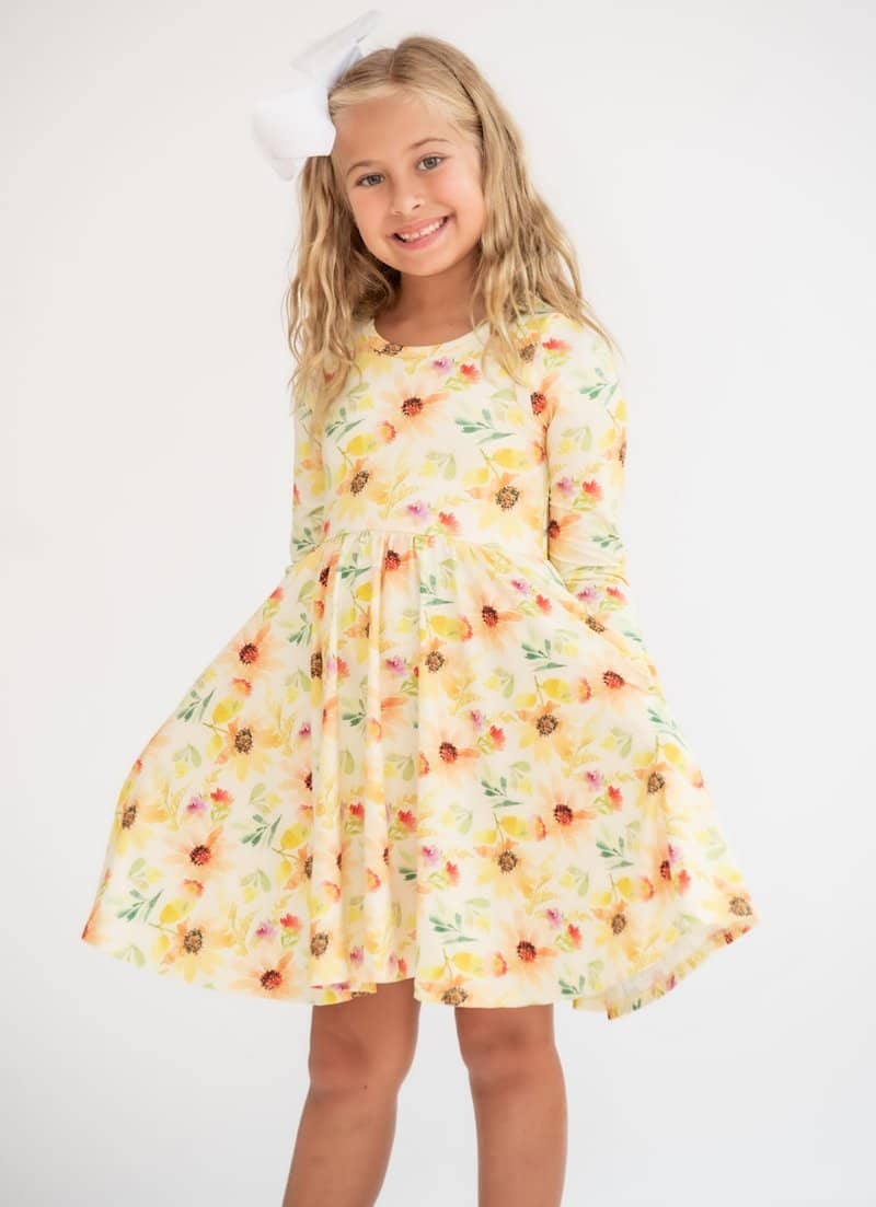 Sunny Sunflower Long Sleeve - Cloud Soft Girls Hugs Twirl Dress